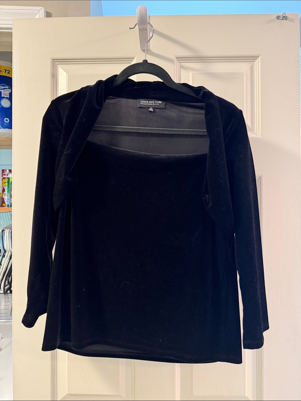Jones New York Black Velvet Square Neck  Top